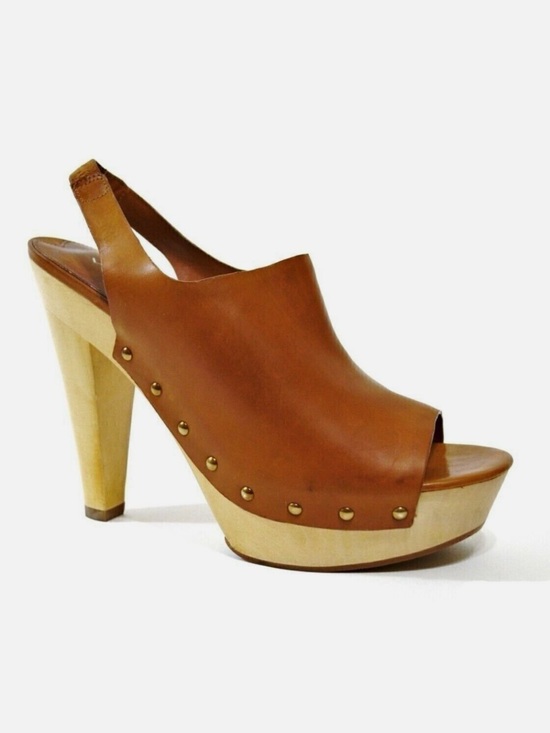 Via Spiga Shoes - Via Spiga Astro Studded Slingback Platform Heels Clogs Carmel Brown Leather Sz 8